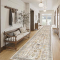 Madane Hallway Runner Rug 2'6''x14' Kitchen Runner, Non Slip Vintage Runners for Hallways Washable Kitchen Rugs Soft Low Pile 2.5x14 ft Rug Runner for Laundry Room, Entryway and Bedroom, Brown/Gold