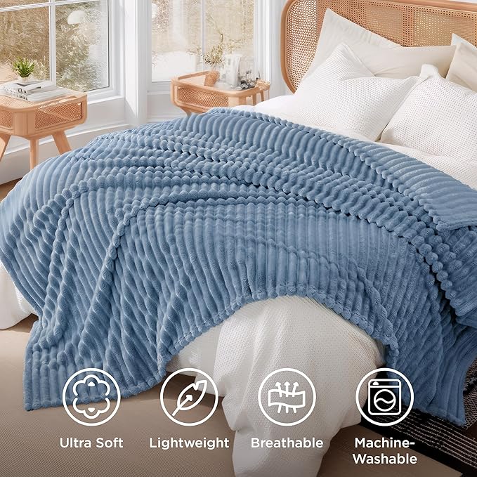 Bedsure GentleSoft Queen Blanket for Bed - Cozy Soft Blankets for Women, Cute Large Fall Throws for Girls, Blue, 90x90 Inches