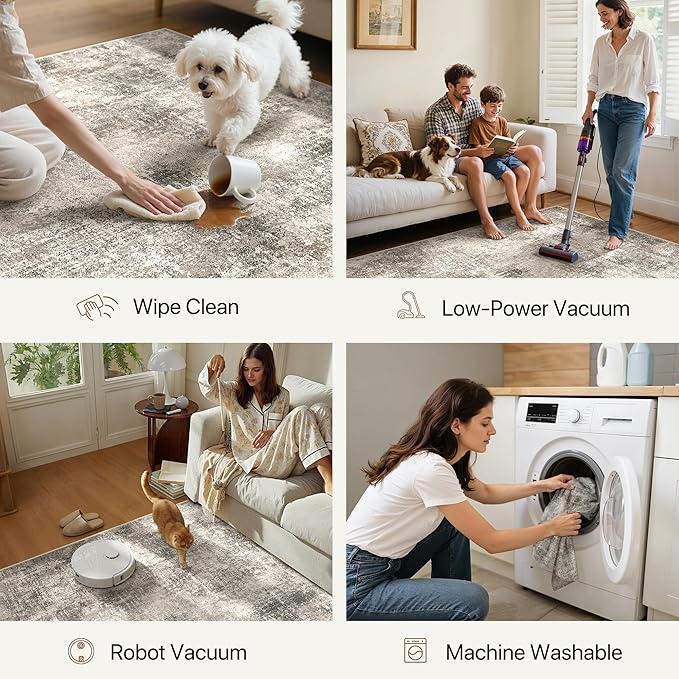 BEIMO Area Rugs 10x14 for Living Room Bedroom, Modern Abstract Machine Washable Rug, Large Soft Low Pile Floor Carpet with Non Slip Backing for Dining Room, Grey
