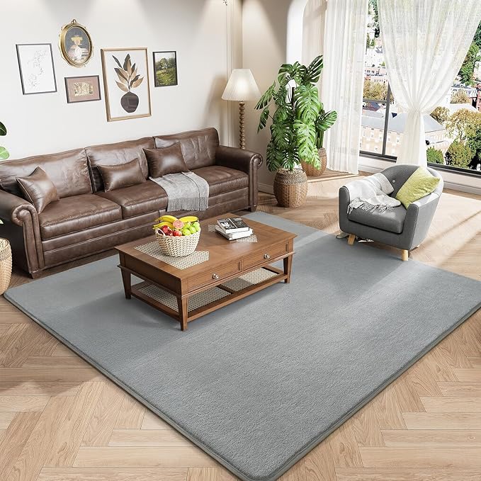 Amearea 6x6 Square Area Rugs for Bedroom Living Room, Modern Grey Thickened Memory Foam Rug, Fluffy Indoor Washable Rugs Non Slip Minimalist Carpet for Kids Boys Girls Dorm Nursery Room Decor