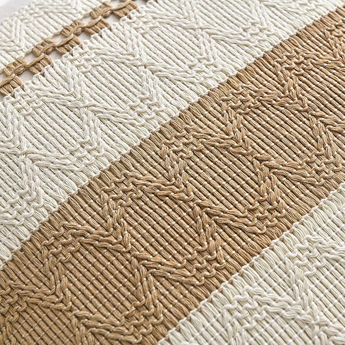 Fancy Homi Set of 1 Tan Neutral Decorative Throw Pillow Cover 16x16 Inch for Couch Bed Sofa, Aesthetic Modern Organic Farmhouse Boho Home Decor, Soft Cotton Cute Accent Macrame Woven Cushion Case