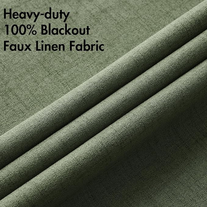 MIULEE 100% Blackout Linen Textured Curtains for Bedroom Solid Thermal Insulated Olive Green Grommet Room Darkening Curtains & Drapes Luxury Decor for Living Room Nursery 42 x 84 Inch (2 Panels)