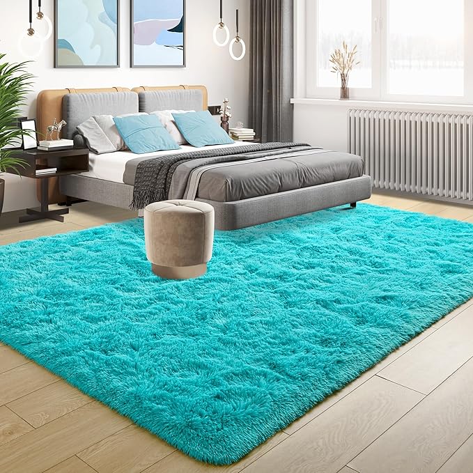 Tepook Fluffy Large Rugs for Living Room, Shag Area Rug 6x9 Soft Carpet for Bedroom, Modern Shaggy Rug for Kids Boys Girls, Plush Indoor Nursery Home Decor Rug with Non-Slip Bottom, Blue, 6 X 9 Feet