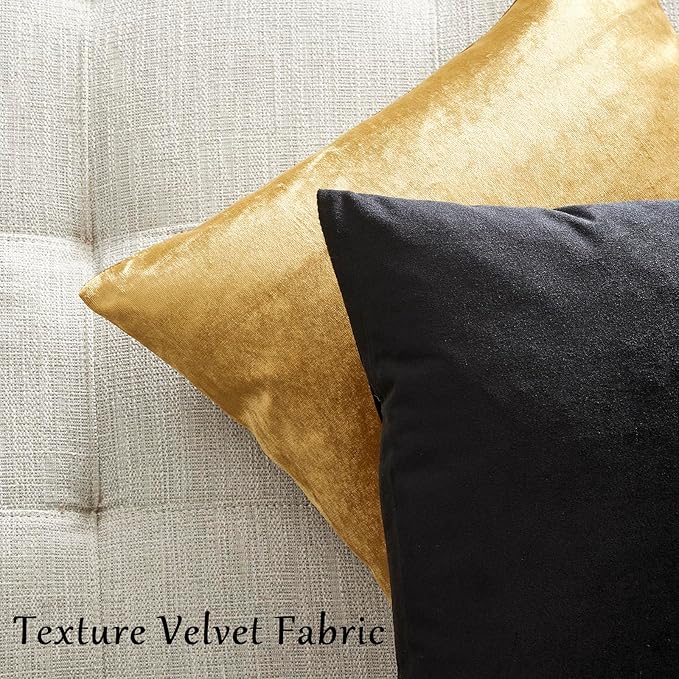 GIGIZAZA Black Velvet Pillow Covers 22x22,Decorative Square Throw Pillows Modern Covers Big Solid Living Room Pillow Cases for Couch Pack of 2