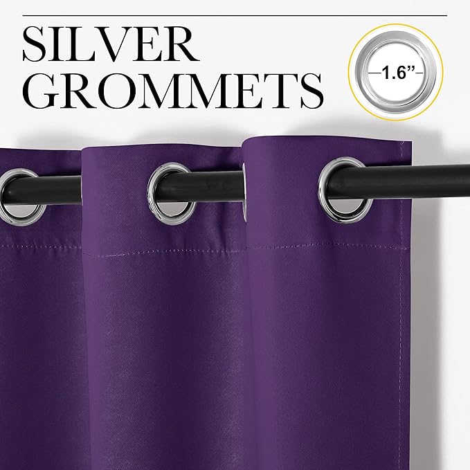 NICETOWN Thick Blackout Curtain and Drapes - Thermal Insulated Grommet Top Window Draperies for Bedroom, Block Out Light Curtain Panel (Royal Purple, 42 x 90, Pack of 2)