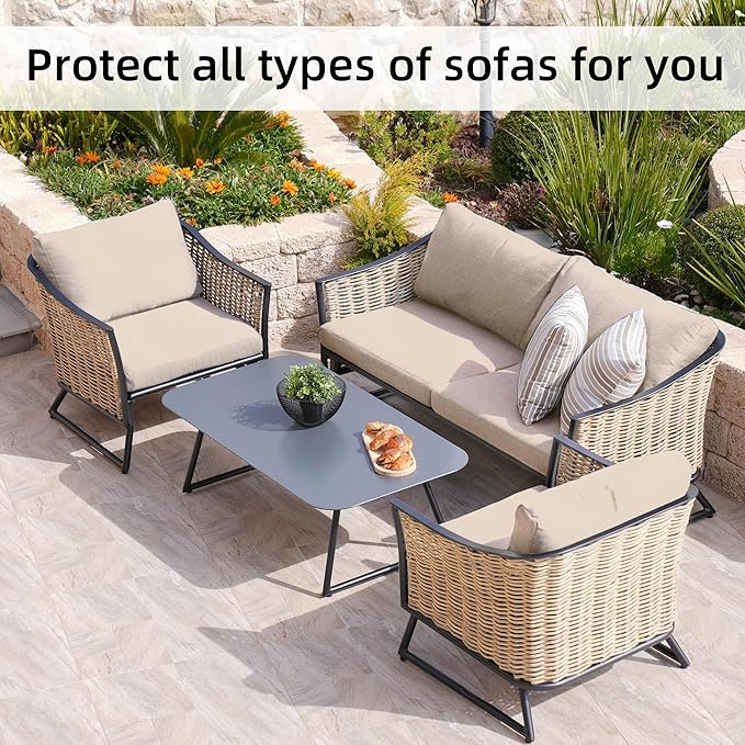 Patio Cushion Covers Outdoor Cushion Covers,Super Elastic Cushion Covers Replacement, Suitable for Outdoor Sofa Patio Couch Cover Replacement (8Pcs,Beige,Cover Only)