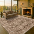 Hazo Haus Boho Brown Living Room Rug 6x8 - Modern Vintage Traditional Oriental Taupe Neutral, Washable Low Pile Non-Slip Extra Large Area Rugs for Dining Under Table Bedroom Lounge