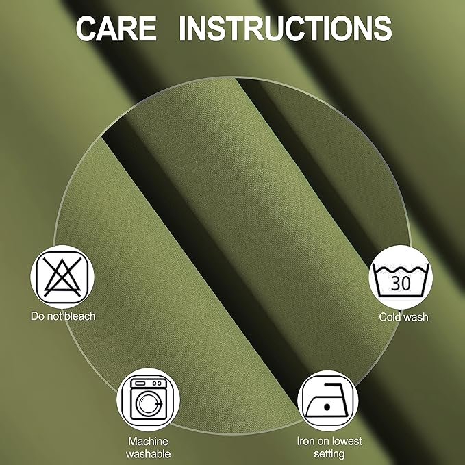 LEMOMO Olive Green Thermal Blackout Curtains/52 x 72 Inch/Set of 2 Panels Room Darkening Curtains for Bedroom