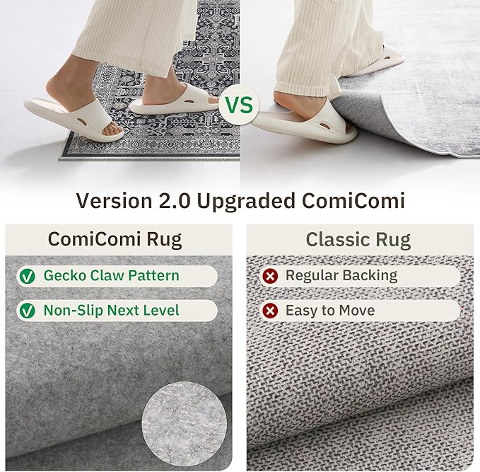 2x6 Hallway Washable Runner Rug - Soft Non Slip Vintage Rugs for Entryway Low-Pile Farmhouse Neutral Kitchen Runners Living Room Floor Mat Stain Resistant Distressed Carpet for Bedroom Bathroom Black