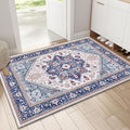 OPPODREAM Soft Throw Rugs 2x3, Small Washable Entryway Rugs 2 x 3 with Non Slip Backing, Low-Pile Faux Cashmere 2 x 3 Carpet, Navy Blue & Red & Cream
