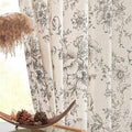 jinchan Linen Blend Curtain Floral Curtains for Living Room 120 Inch Length Black Printed Curtain Rod Pocket Back Tab Farmhouse Peony Flower Patterned Drapes Bedroom Window Curtains Set 2 Panels