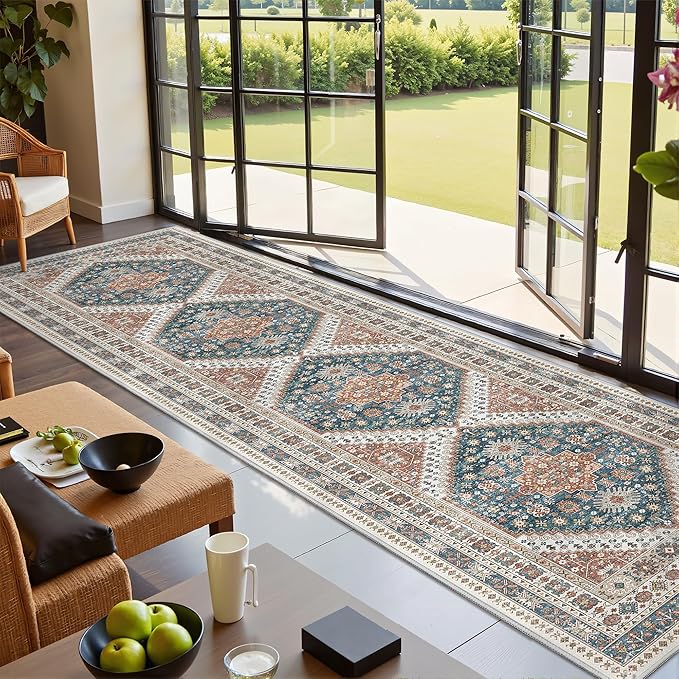 Kitchen Runner Rug Non Slip Washable 2.5x10, Soft Ultra-Thin Entryway Rug Runners for Hallways, Carpet Runner for Living Room,Kitchen, Laundry, Bathroom(Blue/Red,2.5'x10')