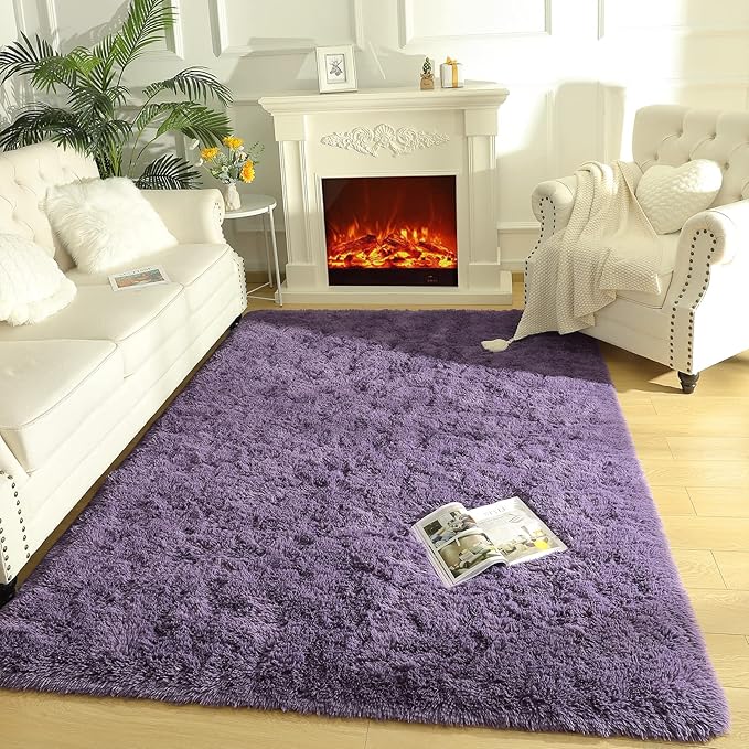 LOCHAS Ultra Soft Indoor Modern Area Rugs Fluffy Living Room Carpets for Children Bedroom Home Decor Nursery Rug 4x5.3 Feet,Grey Purple