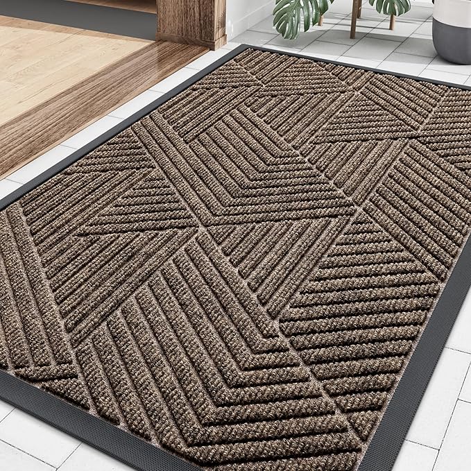 Smiry Front Door Mat Outside Entrance, Heavy Duty Sturdy Natural Rubber Doormat, Trap Dirt and Moisture, Easy Clean Low Profile Welcome Floor Mats for Indoor Outdoor Entry, 35X23 Inch, Brown