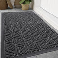 Smiry Front Door Mat Outside Entrance, Heavy Duty Sturdy Natural Rubber Doormat, Trap Dirt and Moisture, Easy Clean Low Profile Mats for Indoor Outdoor Entry, Grid Geometric (59x34, Grey)