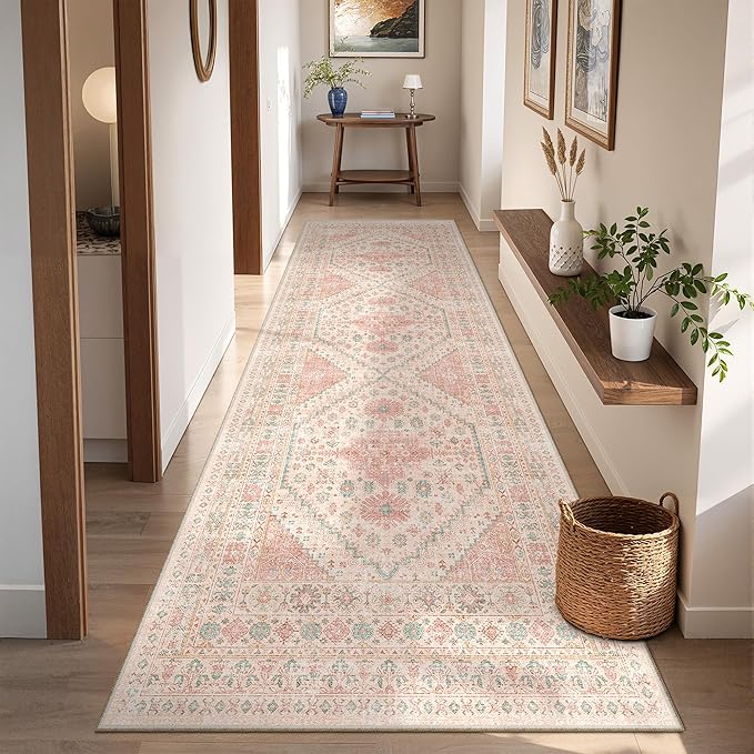 Kitchen Runner Rug Non Slip Washable 2.5x8, Soft Low Pile Entryway Rug Runners for Hallways,Carpet Runner for Living Room,Kitchen, Laundry, Bathroom(Pink,2.5'x8')