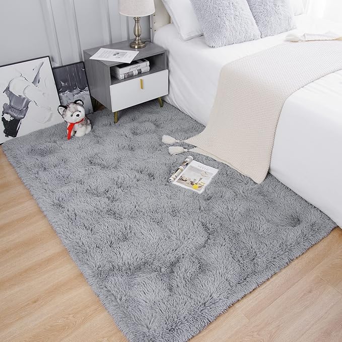 Chicrug Soft Area Rugs for Bedroom Living Room Plush Fluffy Rug 9x12 Feet, Shag Furry Area Rug Carpet Non Shedding for Nursery Children Kids Girls Room Home Decorative, Grey