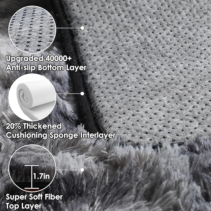 ONASAR 8x10 Area Rugs for Living Room, Tie-Dyed Dark Grey Fluffy Shag Large Bedroom Rug, Black Gray Soft Plush Thick Floor Big Indoor Carpet for Nursery Kids Boys Girls Teen Dorm Home Decor