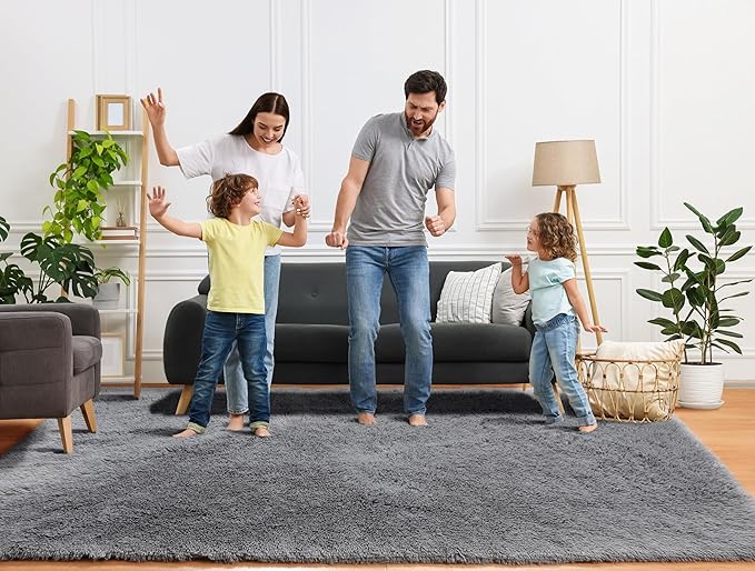 ONASAR Grey 8x10 Area Rugs for Living Room, Gray Large Fluffy Shag Bedroom Rug, Ultra Soft Plush Thick Shaggy Big Floor Carpet for Kids Boy and Girls Teen Dorm Nursery Indoor Home Decor Aesthetic