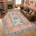 GarveeHome Terracotta Teal 8x10 Area Rugs for Living Room, Botanical Grove Cottagecore Washable Rug for Bedroom Dining Nursery Low-Pile Vintage Large Carpet