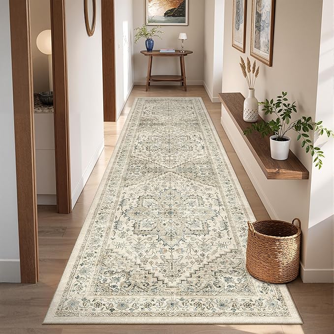 Kitchen Runner Rug Non Slip Washable 2.5x8, Soft Low Pile Entryway Rug Runners for Hallways,Carpet Runner for Living Room,Kitchen, Laundry, Bathroom(Brown/Beige,2.5'x8')