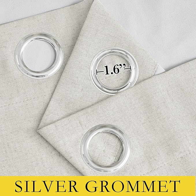 NICETOWN 100% Absolutely Blackout Linen Curtains with Thermal Insulated White Liner, Ivory, W52, 2 Pieces, Noise Reducing Textured Linen Look Curtains for Windows 120 inch Length for Classroom