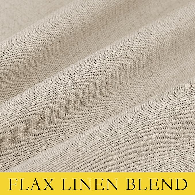 NICETOWN Farmhouse Style 100% Blackout Cream Linen Curtains 90 inches Length, 2 Panels, 52" W, Room Cooling Window Draperies with Thermal Insulated Liners for Dining Room