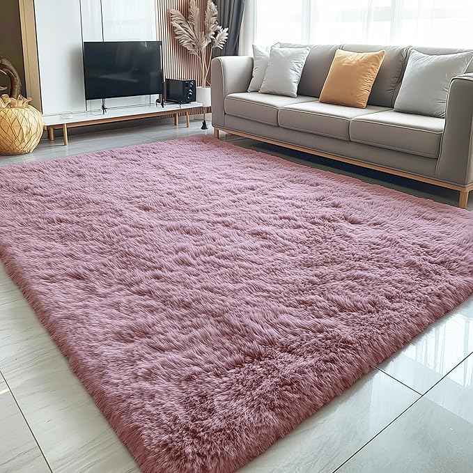 OLANLY 6x9 Machine Washable Large Area Rugs for Living Room, Bedroom, Soft Fluffy Shaggy Bedside Rug, Indoor Floor Carpet for Kids Girls and Boys, Dorms, Nursery, Home Decor Aesthetic, Blush