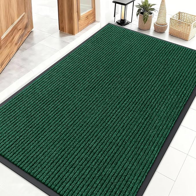 OLANLY Front Door Mat Indoor Outdoor Entrance, Waterproof Heavy Duty Doormat, Fade Resistant, Low Profile, Easy Clean Patio Porch Welcome Floor Mats for Entry, 47x32, Green