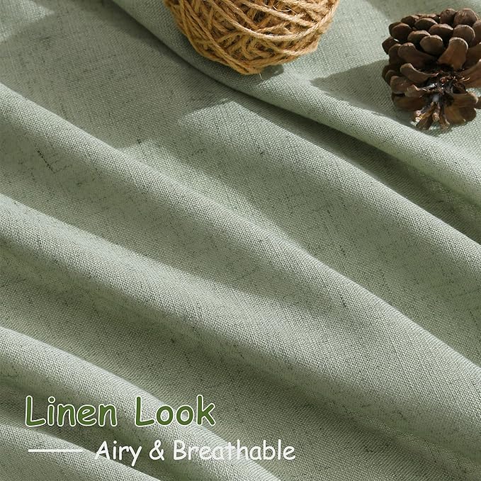 Light Sage Linen Curtains 108 Inches Long for Living Room 2 Panels Set Extra Long Back Tab Curtain Semi Sheer Light Filtering Sage Green Drapes Floor to Ceiling Drapes for Large Windows 52x108