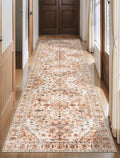SERISSA Boho Washable Runner Rug, 2'6"x8' Non-Slip Vintage Peach Cream Hallway Kitchen Runner Rug Ultra Soft Print Distressed Floor Carpet for Bedroom Bathroom Laundry Room