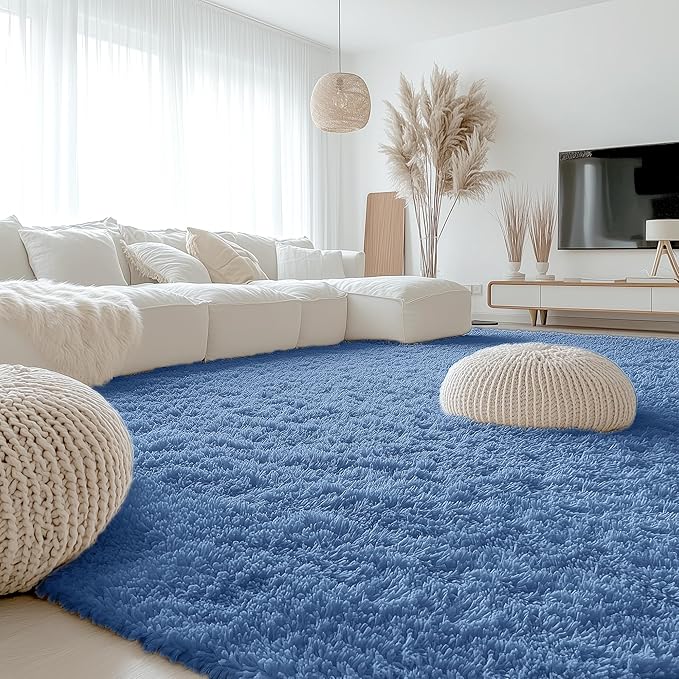 OLANLY 9x12 Machine Washable Large Area Rugs for Living Room, Bedroom, Soft Fluffy Shaggy Bedside Rug, Indoor Floor Carpet for Kids Girls and Boys, Dorms, Nursery, Home Decor, Blue