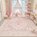 zesthome 8x12 Area Rugs for Girls Bedroom, Low Pile Machine Washable Rugs, Vintage Large Pink Rugs, Stain Resistant Nursery Room Rug, Baby Crawling Rug (Pink/Blue,8'x12')