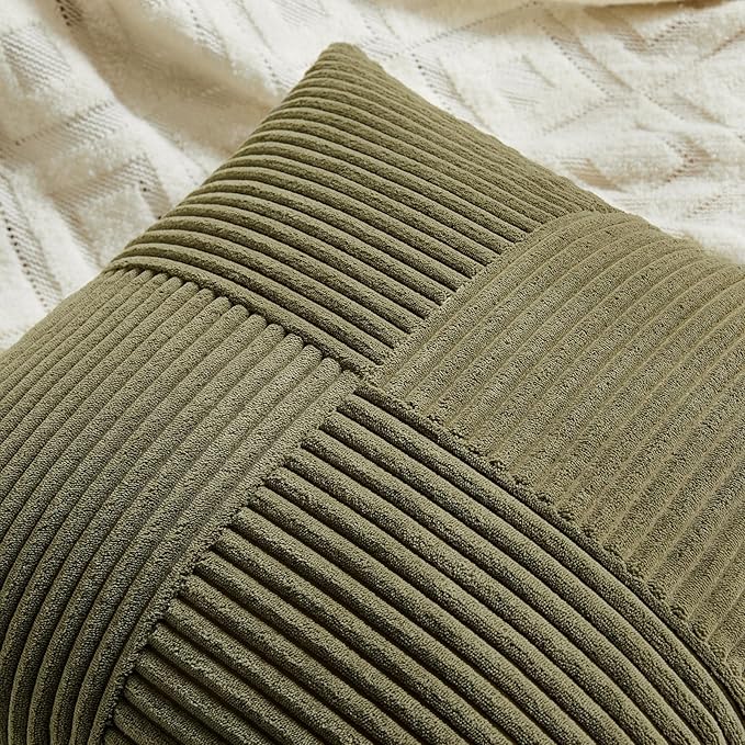 Fancy Homi 2 Packs Olive Green Lumbar Decorative Throw Pillow Covers 16x32 Inch for Living Room Couch Bed, Farmhouse Boho Home Decor, Soft Striped Corduroy Rectangle Accent Cushion Case 40x80 cm