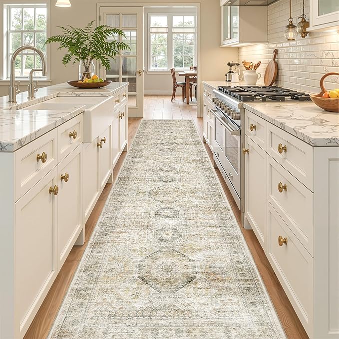 Long Bathroom Rugs Runner - Washable Runner Rugs for Hallway 2x10, Ultra-Thin Soft Kitchen Carpet Runner, Anti Slip Backing Runner Rugs for Entrance, Bedroom, Living Room(2'x10', Grey/Yellow)