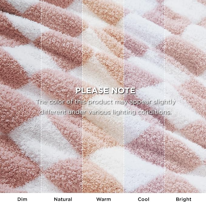 Bedsure GentleSoft Pink Checkered Throw Blanket for Couch - Soft Cozy Fluffy Blanket, Lightweight Warm Knit All Season Plaid Blankets for Bed Sofa, Birthday, for Women, 50x60 Inches