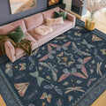 Boho Living Room Area Rug 6x9, Non Slip Dining Room Rugs for Under Table, Washable Soft Low Pile Bedroom, Vintage Insect Moth Dark Home Décor, Stain Resistant Carpet (Navy Blue)