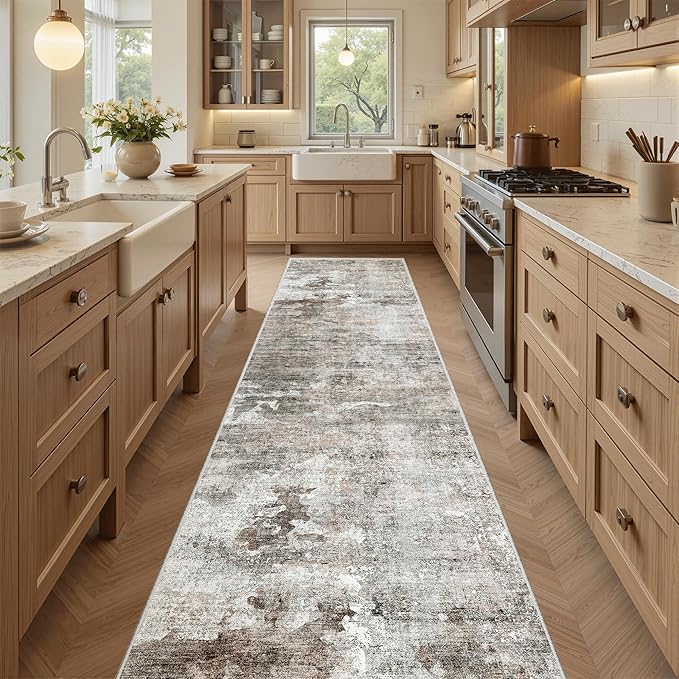 Runner Rug 2x8 Washable Non-Slip Hallway Runner Rugs for Kitchen Bathroom Laundry Room Pink/Grey Vintage Floor Carpet Runners for Hallways Entryway