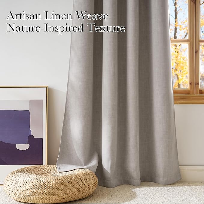 NICETOWN Short Faux Linen Angora Blackout Curtains 63 inches Long for Kitchen - Privacy Panels for Living Room Bedroom, Modern Farmhouse Style Easy Care Grommet Top, 2 Panels, W42 by L63