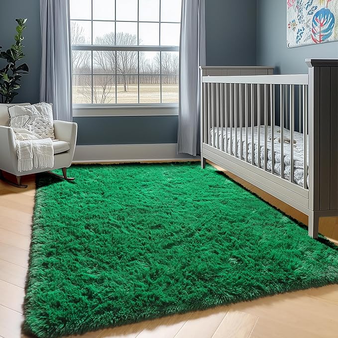 ONASAR Dark Green Area Rugs for Living Room Bedroom, 5x8 Fluffy Shaggy Large Rug, Indoor Ultra Soft Plush Floor Carpets for Kids Boys Girls Teen Dorm Nursery Playroom Home Decor Aesthetic