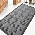 OLANLY Front Door Mat Outside Entrance 47x23, Absorbent, Heavy Duty Sturdy Natural Rubber Doormat Indoor Outdoor, Stain and Fade Resistant, Non-Slip Low Profile Floor Mat for Entryway, Grey Diamond