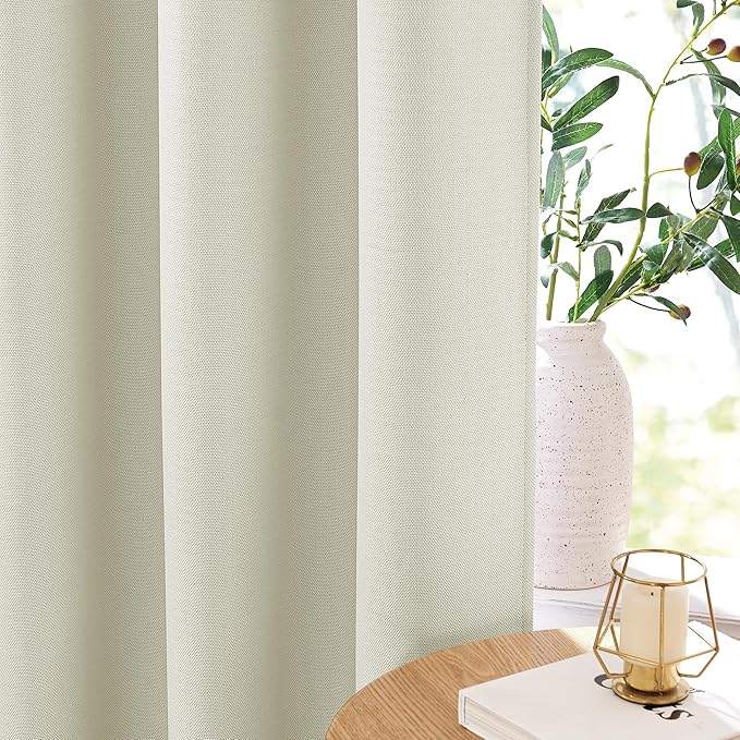 NICETOWN Faux Linen 100% Blackout Living Room Curtains 96 inches Long, Silver Grommet 2 Layers Window Treatment with White Liner Thermal Curtains for Bedroom, Vanilla, W52 x L96, 2 Panels