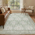 Soalmost 5x7 Area Rugs Green/Brown Low Pile Indoor Washable Trendy Faded Style Rugs for Bedroom Living Room Dining Room Foldable Non-Slip Thin Print Home Office Mat