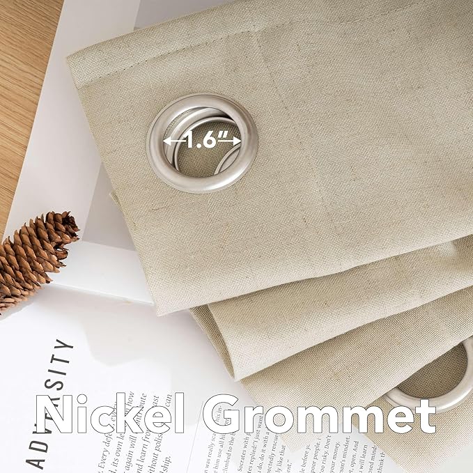 H.VERSAILTEX Living Room Linen Curtains - Semi Sheer, Nickel Grommet Energy Saving Light Filtering Window Treatments Panels for Bedroom, Castle Wall, 2 Panels, 52 x 54 Inch