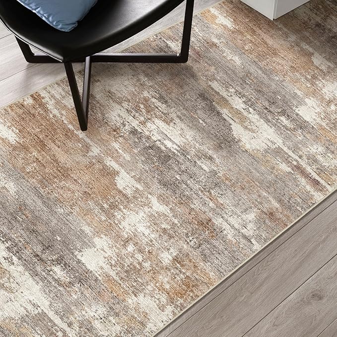 3x15 Washable Kitchen Runner Rug: Modern Abstract Runners for Hallway Soft Non Slip Rugs with Rubber Backing Low Pile Thin Waterproof Floor Carpet for Entryway Bedroom Bathroom Indoor 3x15 Brown/Brick