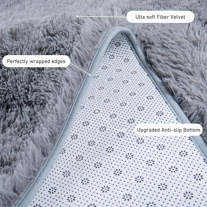 Runner Rugs for Bedroom 2x6 Rug Runners for Hallways Non Slip Soft Shag Bedside Rug, Fluffy Area Rug Throw Rugs for Living Room, Floor Carpet Runner for Nursery Kids Dorm, Grey