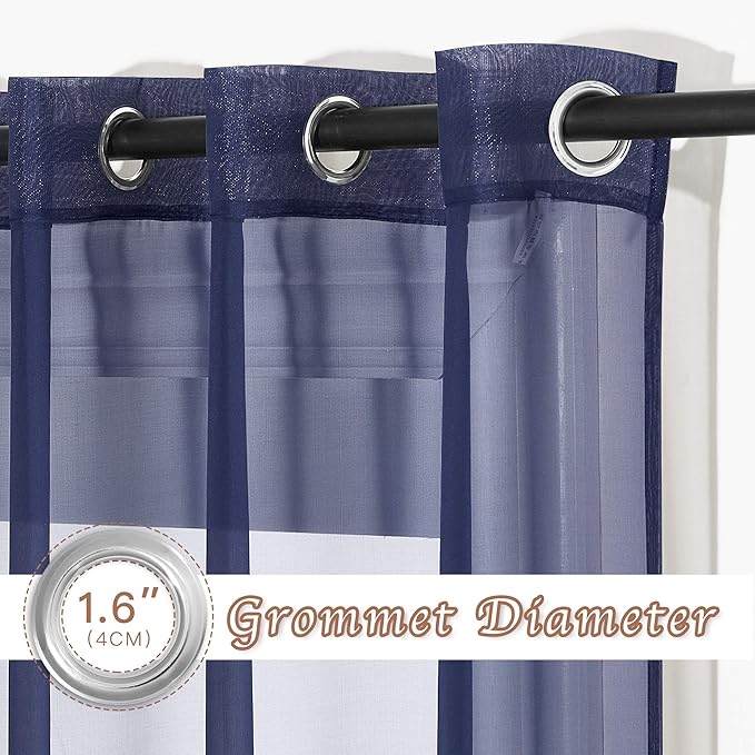 NICETOWN Sheer Voile Curtain Panels - Transparent Grommet Top Sheer Window Treatment Curtains for Living Room (W54 x L96 Inches, Dark Blue, 2 Pieces)