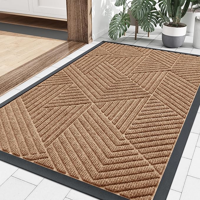 Smiry Front Door Mat Outside Entrance, Heavy Duty Sturdy Natural Rubber Doormat, Trap Dirt and Moisture, Easy Clean Low Profile Mats for Indoor Outdoor Entry, Irregular Triangle (71x34, Coffee)
