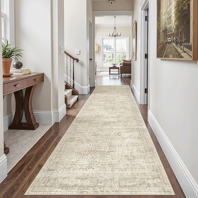 Runner Rug 3x8 Washable Non-Slip Hallway Runner Rugs for Kitchen Bathroom Laundry Room Beige Vintage Floor Carpet Runners for Hallways Entryway