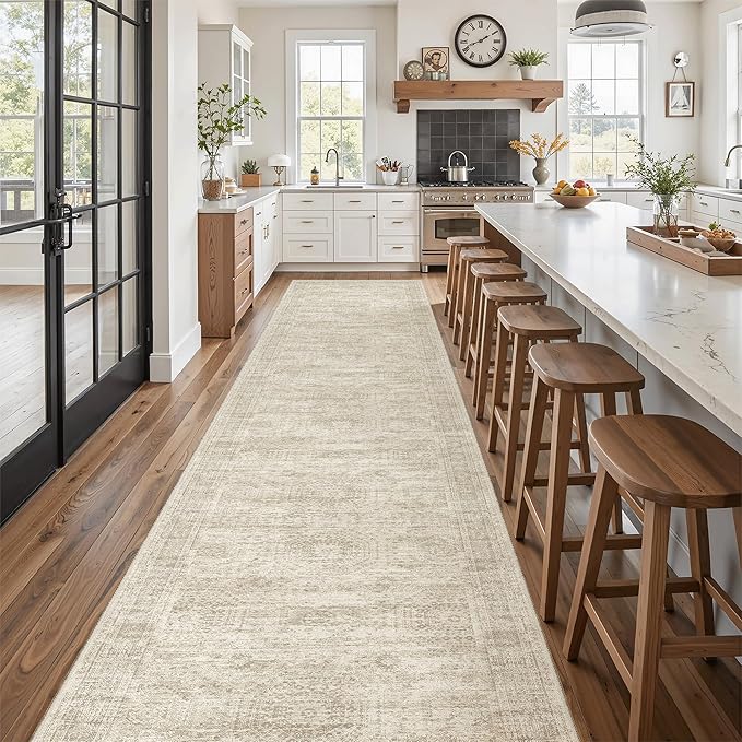 Hallway Runner 3x14 - Runner Rugs 14ft Washable Entryway Rug Vintage Kitchen Runners Non Slip Indoor Rug Farmhouse Carpet Runner for Bathroom Living Room Bedroom, Beige